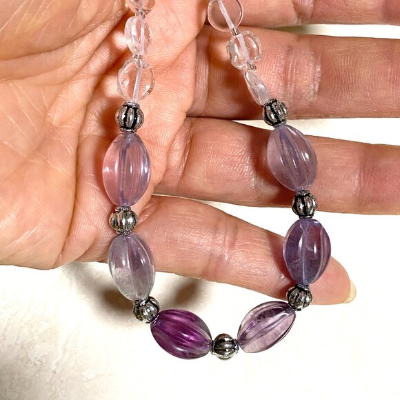 Genuine Purple Fluorite Beaded Choker, Natural Gemstone Bib Necklace - Picture 15 of 15